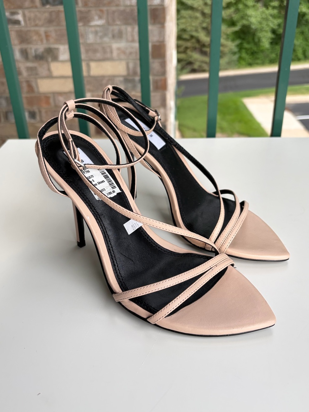 🆕🌸REISS NudeBlush Pink Leather Strappy Pointed Toe Stiletto Heels Sandals Size 8